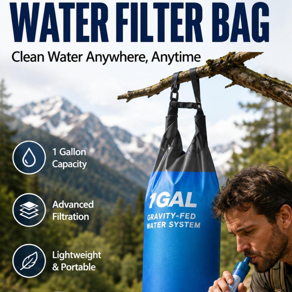 1 Gal Gravity Water Filter Bag - Water Purification Straw recension och pris